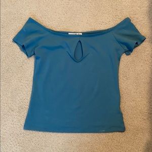 teal off the shoulder crop top